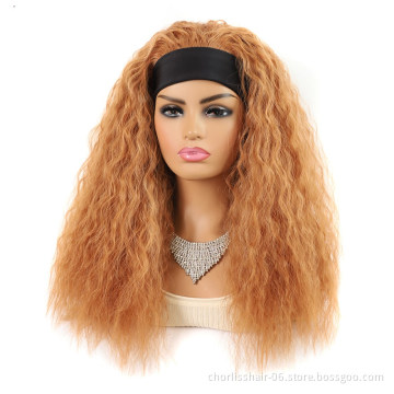 Wholesale Blonde Ombre Long Turban Wrap Wig Afro Corn Wave Headband wig Synthetic Wig With Headband Attached For Black Women